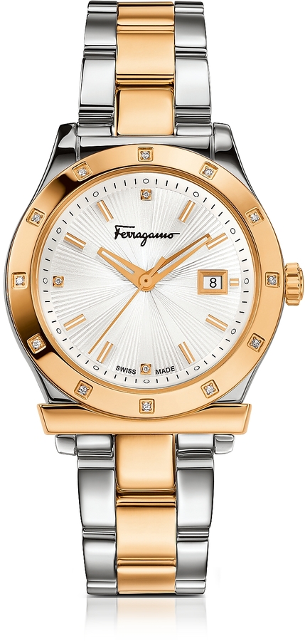 Salvatore Ferragamo 1898 Gold IP and Stainless Steel Men's Watch ...