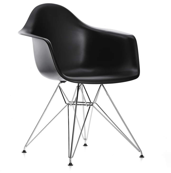 Eames Plastic Armchair DAR (H 43 cm), verchromt / basic dark, Kunststoffgleiter basic dark (Teppichboden)