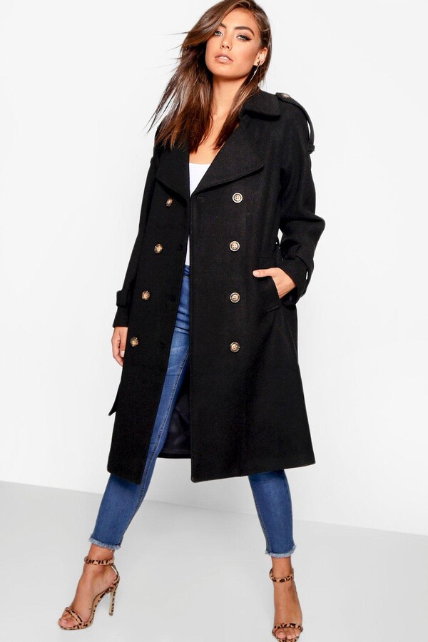 Belted Wool Look Trench