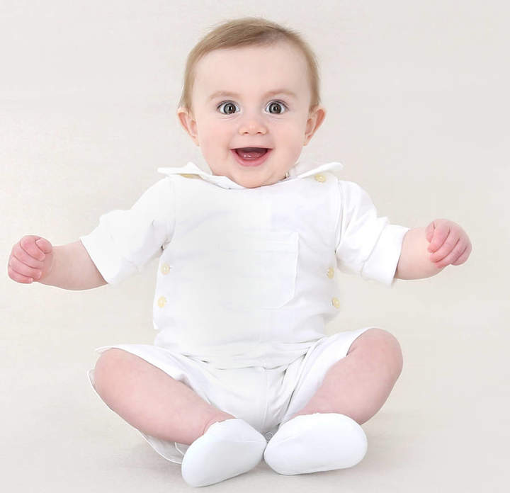 Chateau de Sable Baby Boy White Linen Overall And Peter Pan Bodysuit