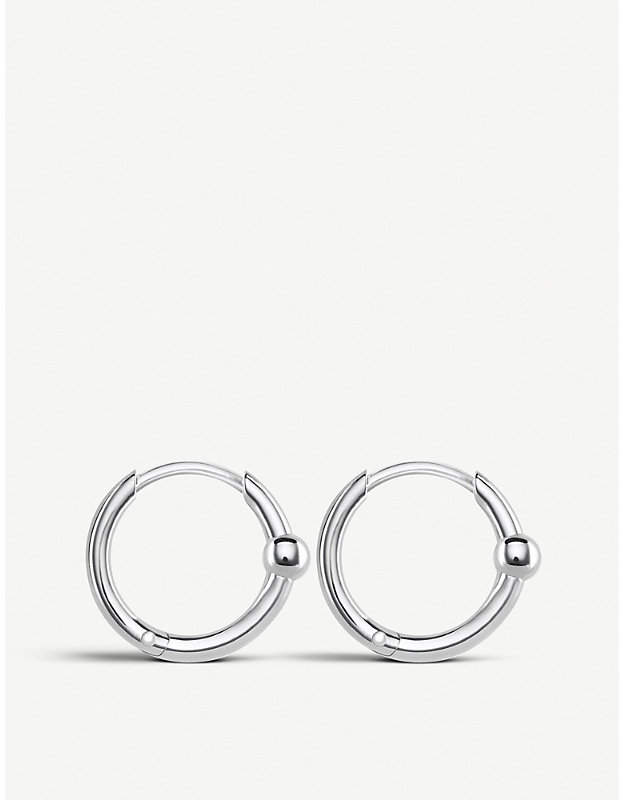 Mini bead sterling silver hoops