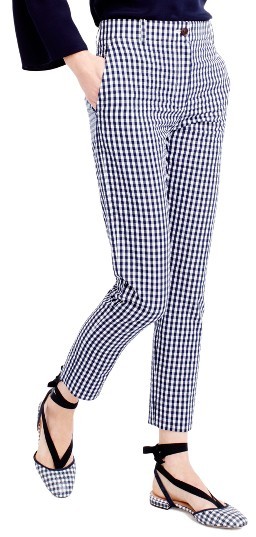 Puckered Gingham Cigarette Pants