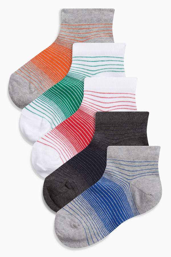 Boys Multi Bright Stripe Trainer Liner Socks Five Pack (Older Boys) - Grey