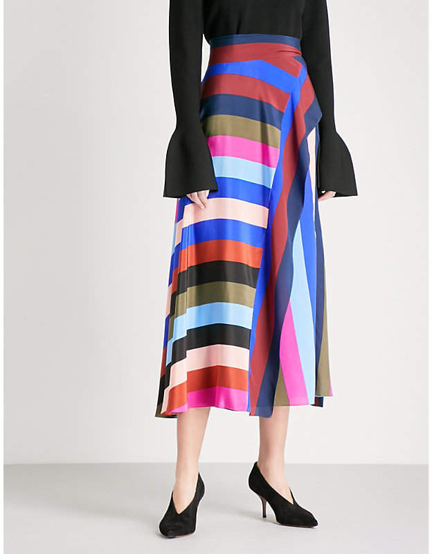 Striped silk-crepe de chine skirt