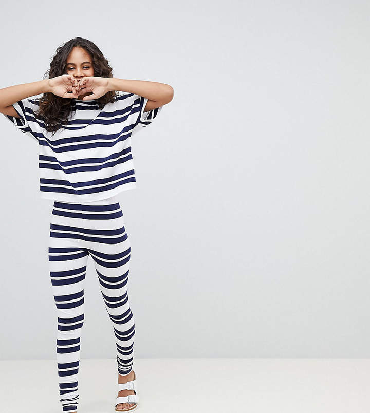 Tall DESIGN Tall Wide Stripe Short Sleeve Tee And Legging Set