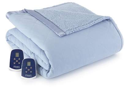 Shavel Micro Flannel Reverse to Faux Shearling Electric Heated Queen Blanket - Wedgewood
