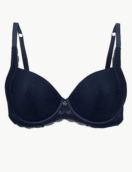 Lace Embroidered Padded Balcony Bra A-E