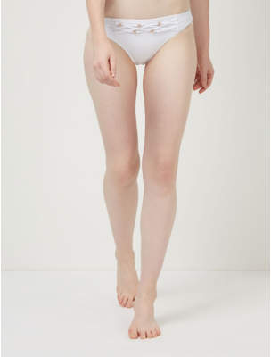 White Woven Metallic Detail High Leg Bikini Bottoms
