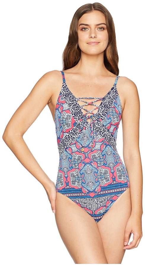 Riviera Tile Lace Front One-Piece Women's Swimsuits One Piece