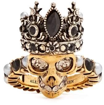 Queen skull crystal and pearl-embellished ring