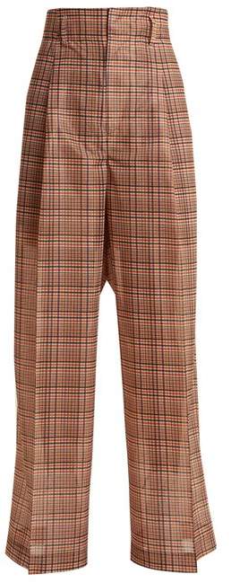 Wide-leg checked mesh trousers