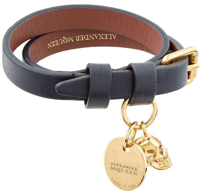 Leather Double Wrap Skull Bracelet