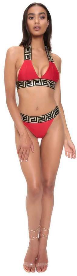Isawitfirst Red Gold Strap Detail Bikini Set