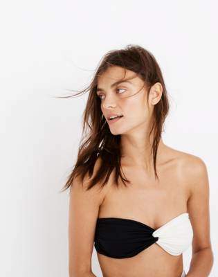 Mara Hoffman Chey Twist-Front Bandeau Bikini Top in Colorblock