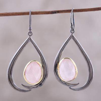 Endear Rose Quartz and Gold Plated Sterling Silver Dangle Earrings