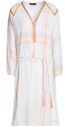 Tasseled Embroidered Checked Cotton-Voile Dress