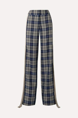 Monse Grosgrain-trimmed Checked Woven Wide-leg Pants - Navy