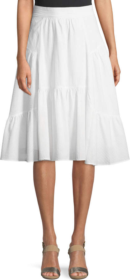 Seamed A-Line Cotton Midi Skirt