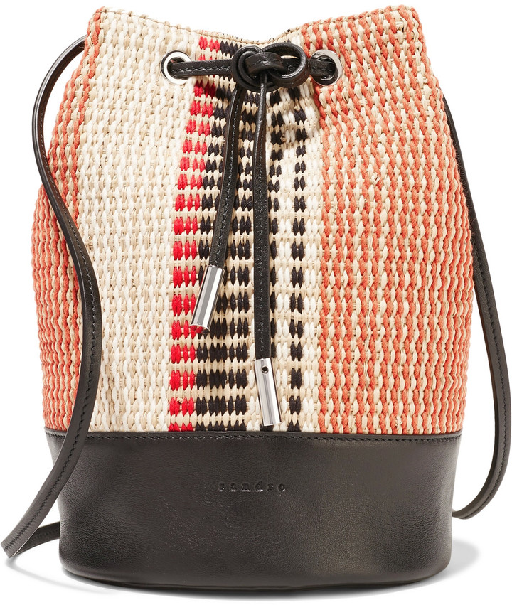 Woven Straw and Leather Bag 