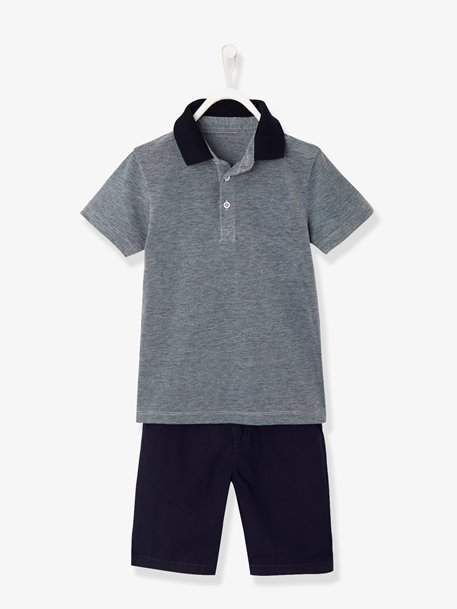 Boys' Polo Shirt and Bermuda Shorts Outfit - blue dark solid