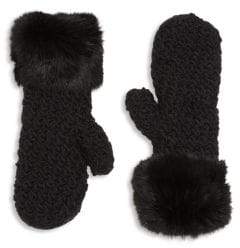 Girl's Rabbit Fur Trim Mittens