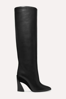 Salvatore Ferragamo Antea Suede-trimmed Textured-leather Knee Boots - Black Salvatore Ferragamo Antea Suede-trimmed Textured-leather Knee Boots - Black