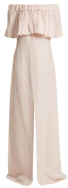 Off-the-shoulder ruffle-trimmed gown