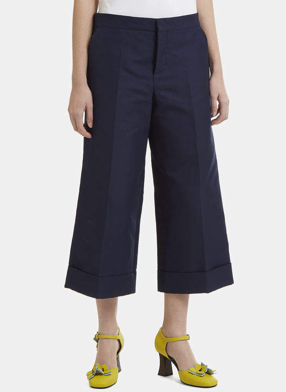 Cuffed Wide Cropped Culottes in Navy