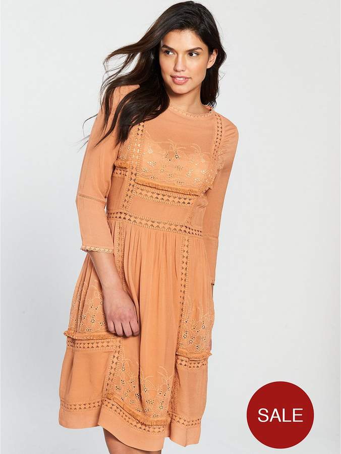 Crochet Trim Midi Dress