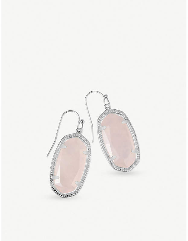 Dani rhodium-plated rose quartz drop earrings
