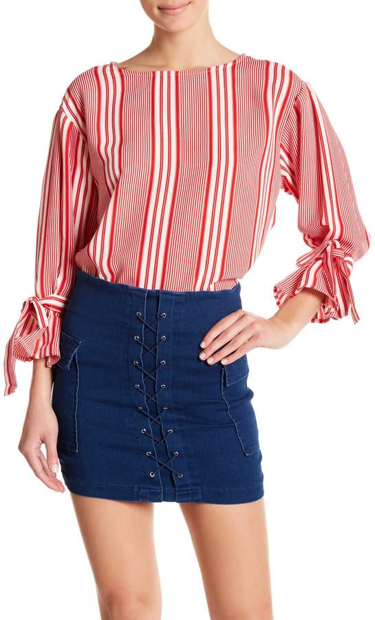 Jealous Tomato Striped Tie Sleeve Blouse