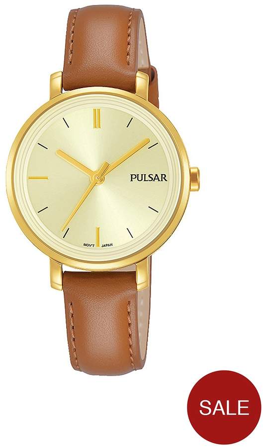 Champagne Dial Tan Leather Strap Ladies Watch