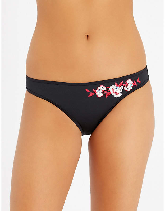 Floral-embroidered bikini bottoms