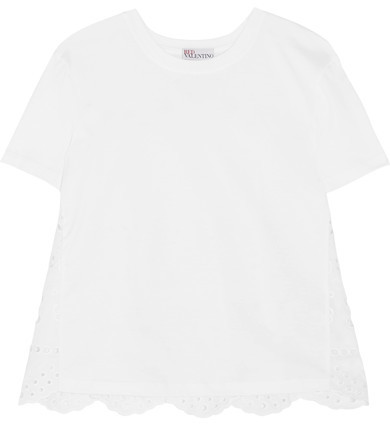 Cotton-jersey And Broderie Anglaise T-shirt - White