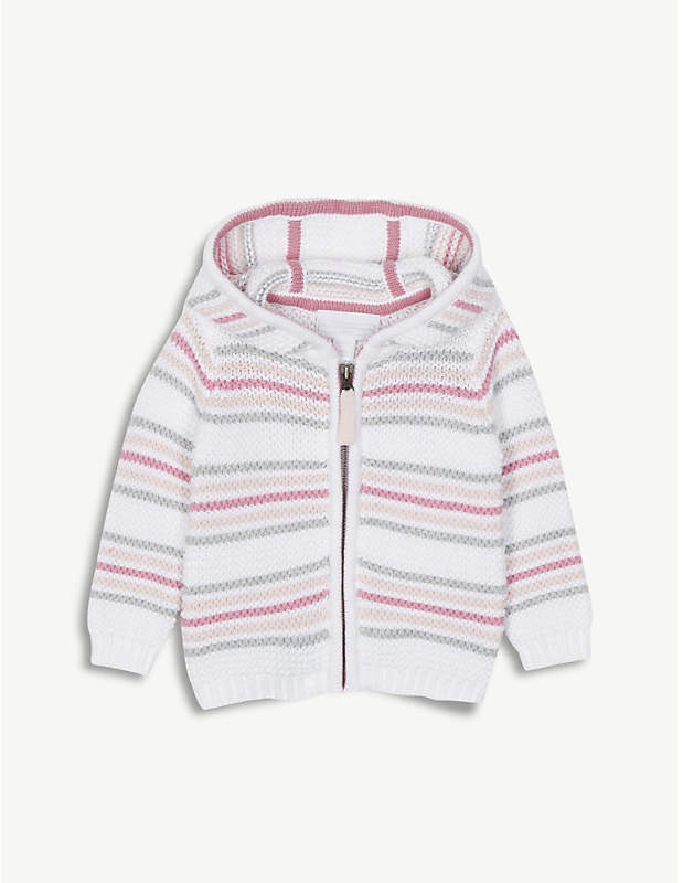 The Little White Company Chunky stripe knitted cotton hoody 0-24 months
