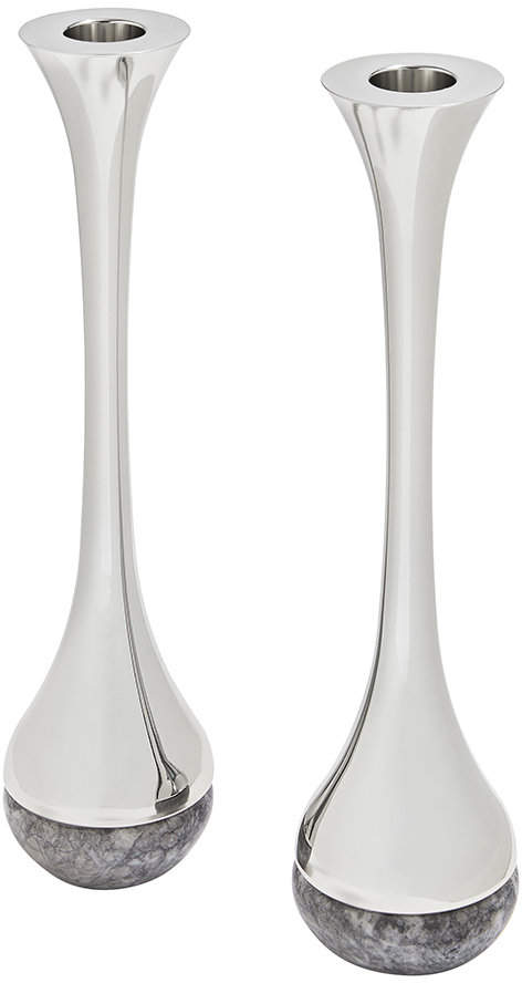 Anna New York - Dual Candlesticks - Set of 2 - Carnico Marble/Silver