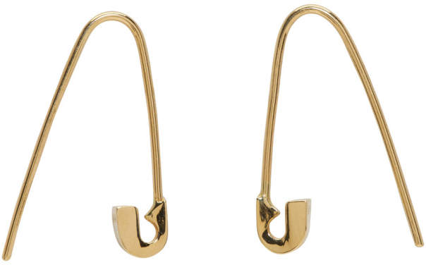 Gold Tiny Safety Pin Hook Earrings