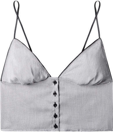 Striped Cotton And Silk-blend Soft-cup Bralette - Gray