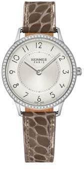 Hermes Watches Slim D'Hermes PM Diamond, Stainless Steel & Alligator Strap Watch