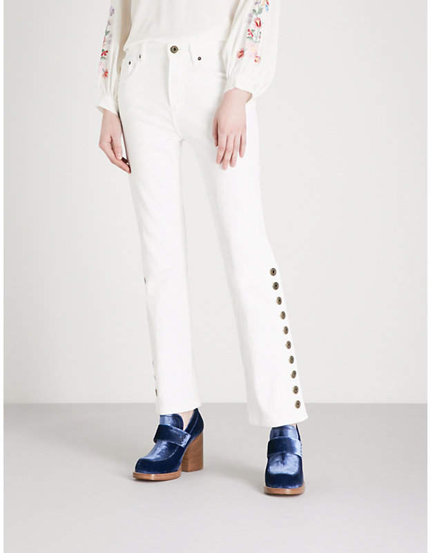Button-detail straight high-rise jeans