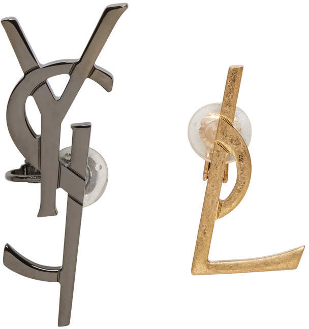 Gold and Gunmetal Deconstructed Monogram Earrings