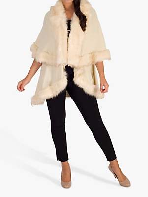 Chesca Luxury Knitted Faux Fur Cape, Cream