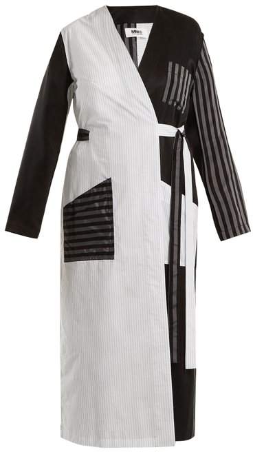 Contrasting-stripe cotton-poplin long jacket