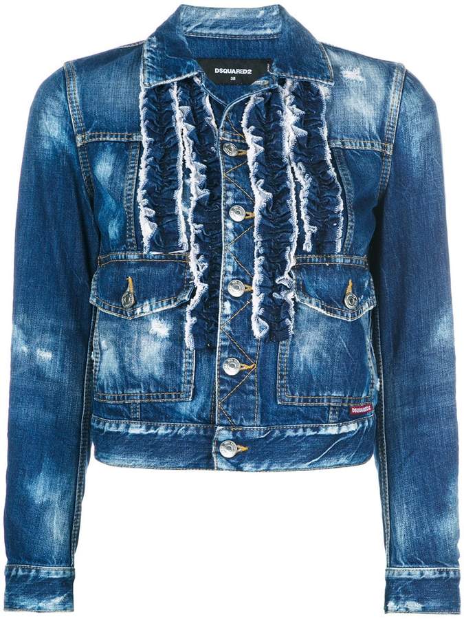 frill-embroidered denim jacket