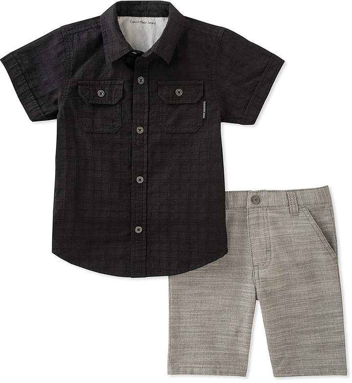 Black Button-Up & Heather Gray Pants - Infant, Toddler & Boys
