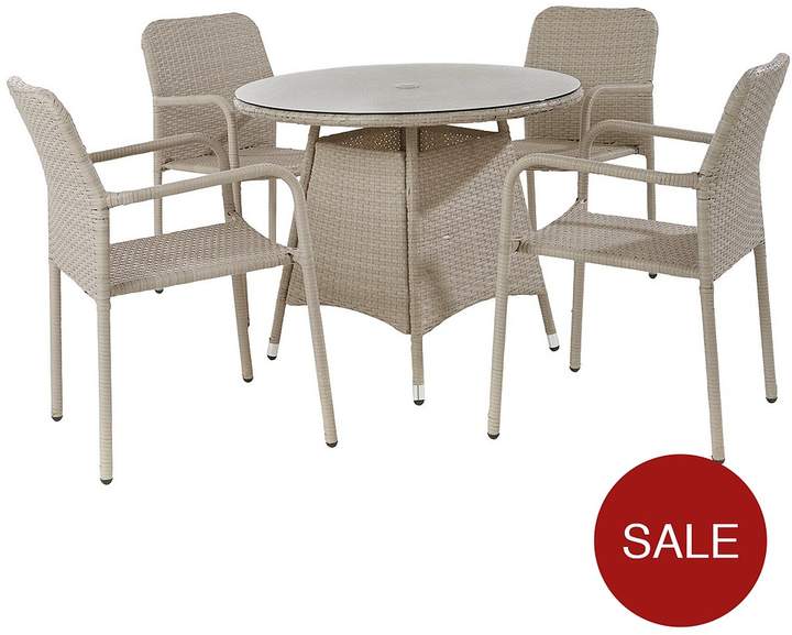 Bolivia Rattan Round Glass Dining Table And 4 Steel Chairs