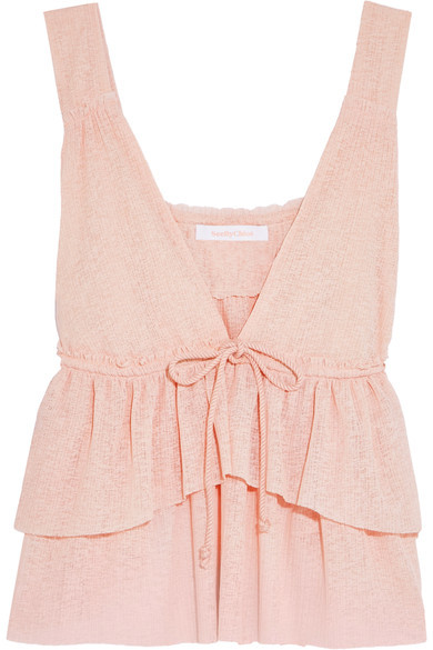 Tiered Stretch-knit Top - Pastel pink