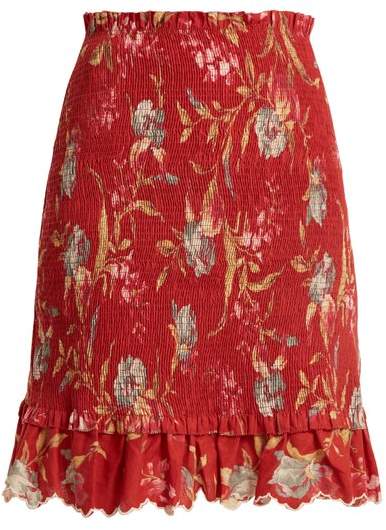 Corsair Iris shirred linen and cotton-blend skirt