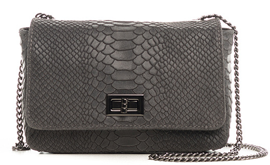 Dark Gray Snake-Embossed Leather Crossbody Bag