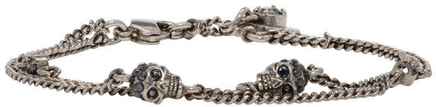Silver Double Chain Skull Bracelet